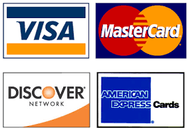 We accept American Express, Discover, MasterCard, and Visa
